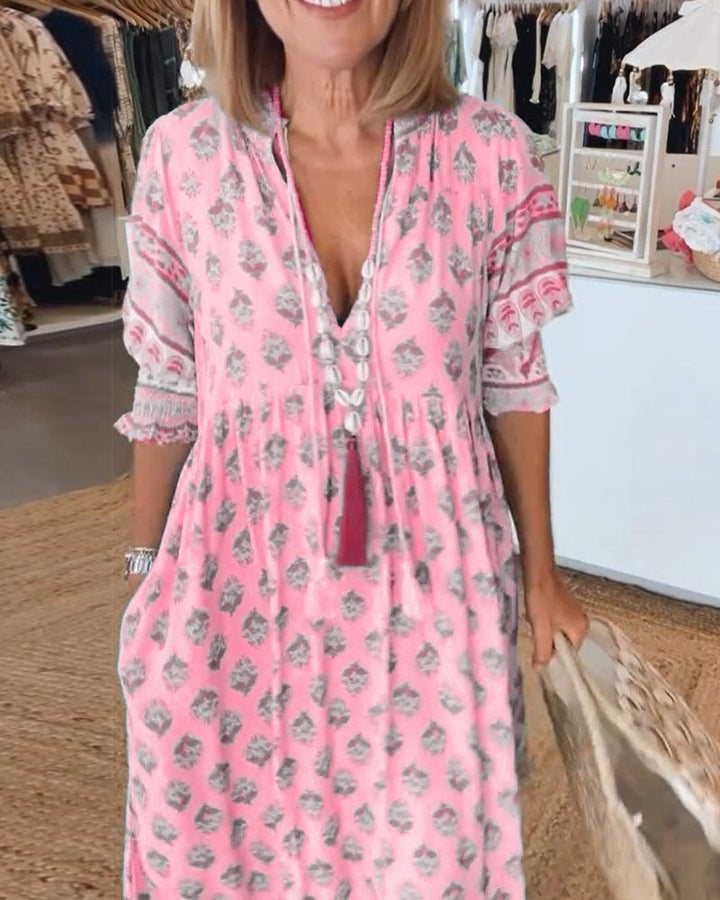 Chic floral V-neck dress for women | Mana -21