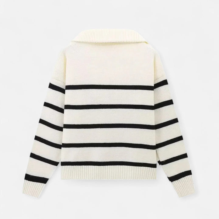 Women's Striped Half Zip Polo Sweater