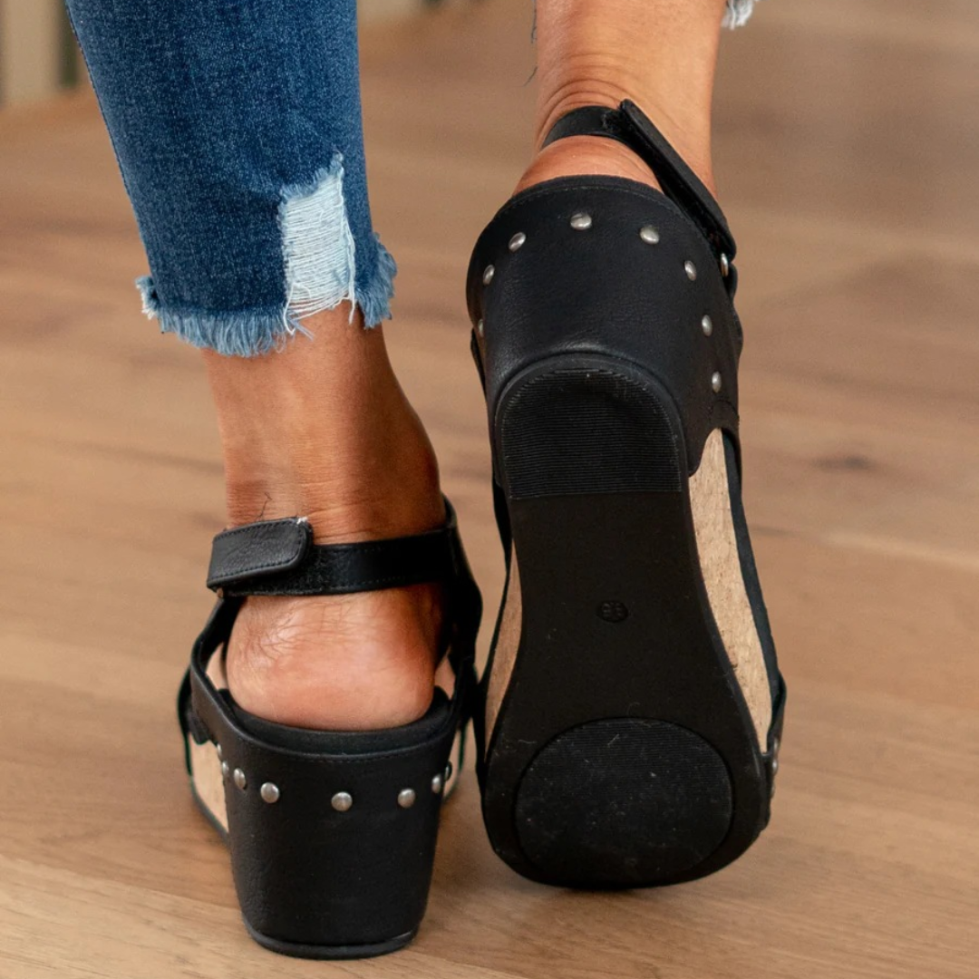 Valenne | Women's Suede Wedge Sandals with Elastic Straps