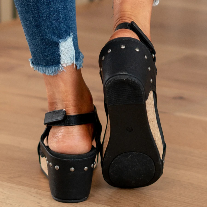 Valenne | Women's Suede Wedge Sandals with Elastic Straps