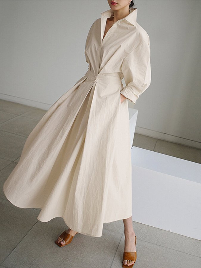 Calviera | Women's Collared Button Front Dress with Waist Detail
