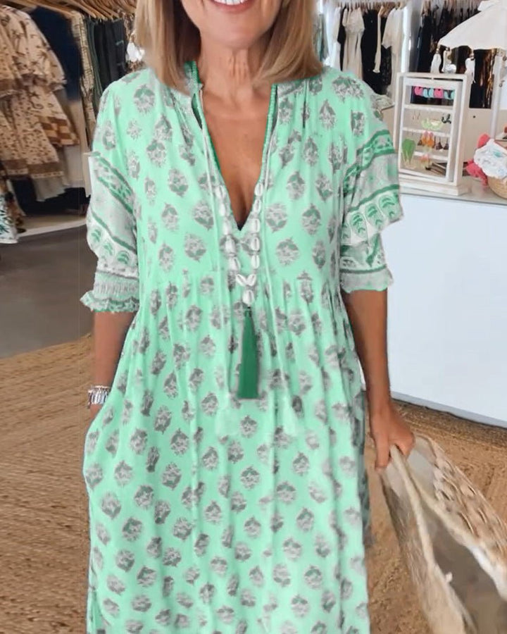Chic floral V-neck dress for women | Mana -17