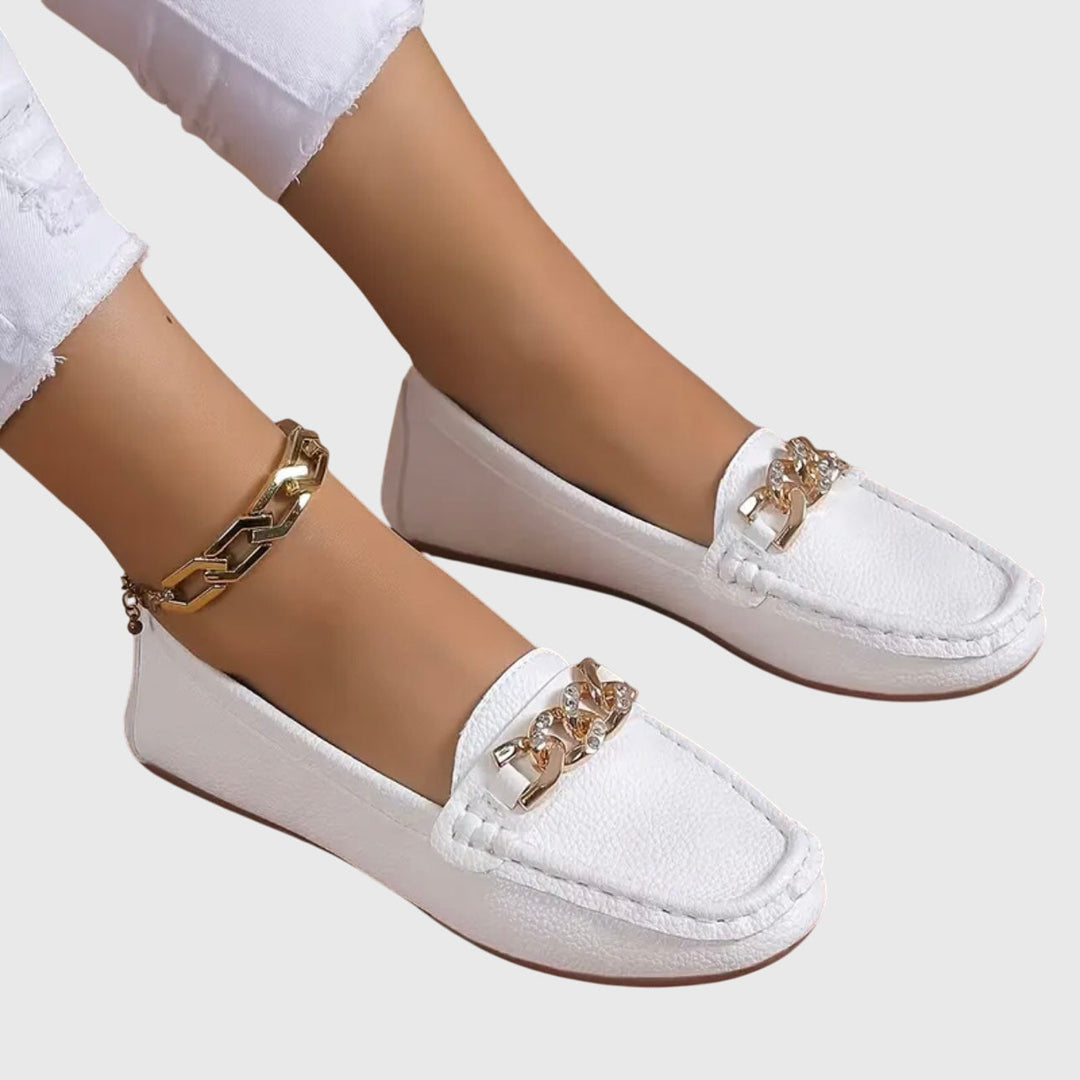 Women's Slip-On Loafers With Chain Accent