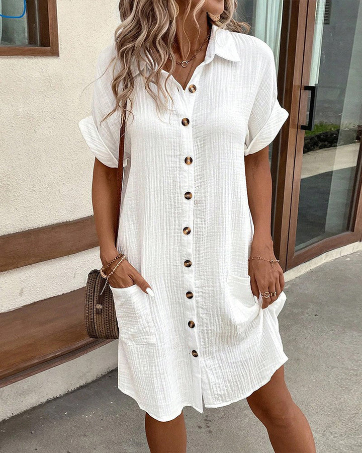 Nerava | Women's Collared Button Front Shirt Dress