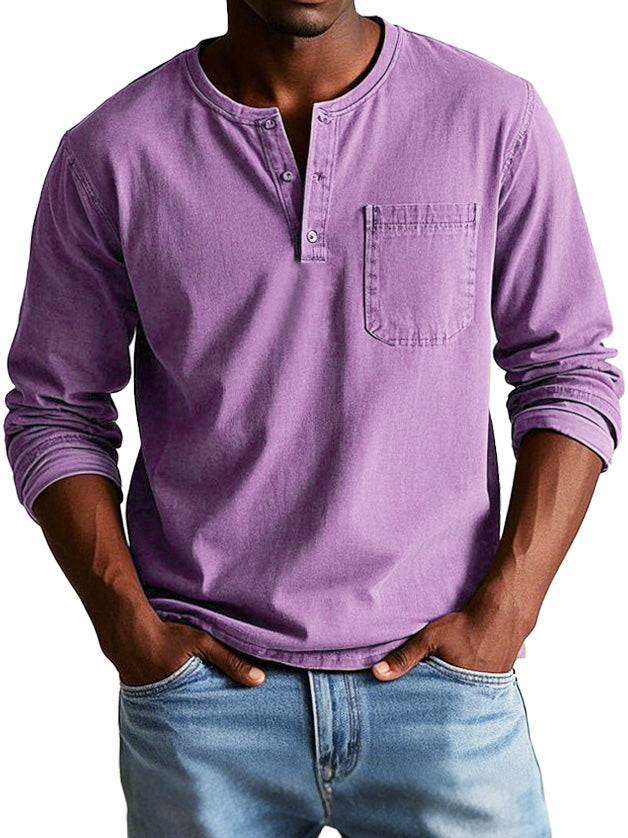 Sorevin | Men's Long Sleeve Henley Pocket Shirt