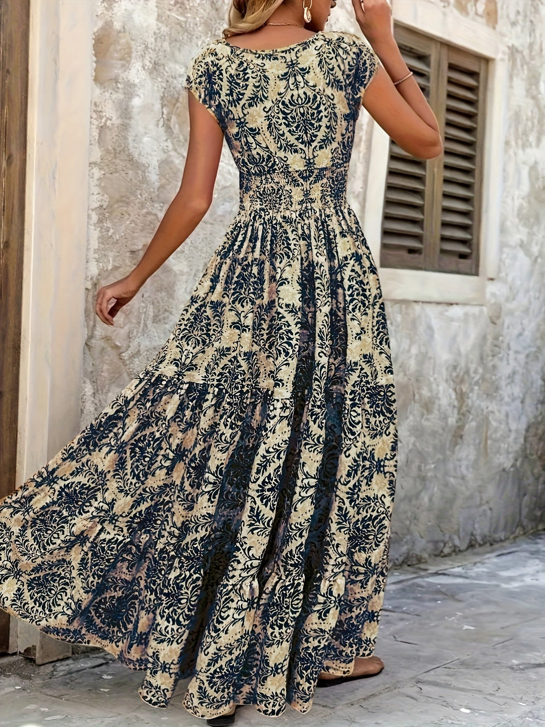 Boho V-neck vacation maxi dress for women | Seraphina -7