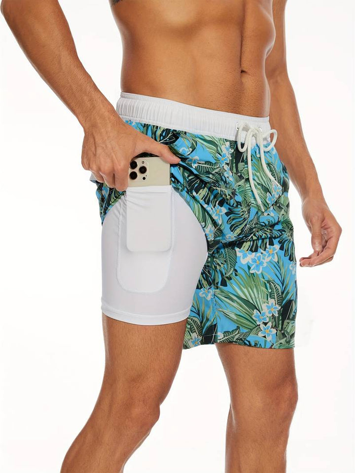 Men's beach trunks with inner shorts