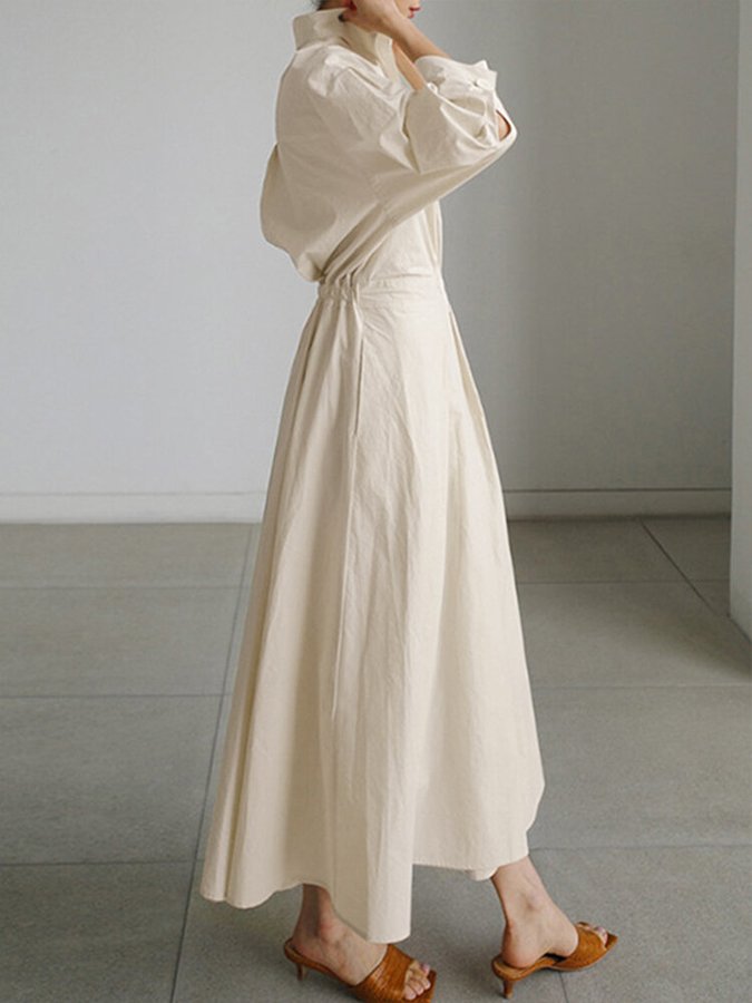 Calviera | Women's Collared Button Front Dress with Waist Detail