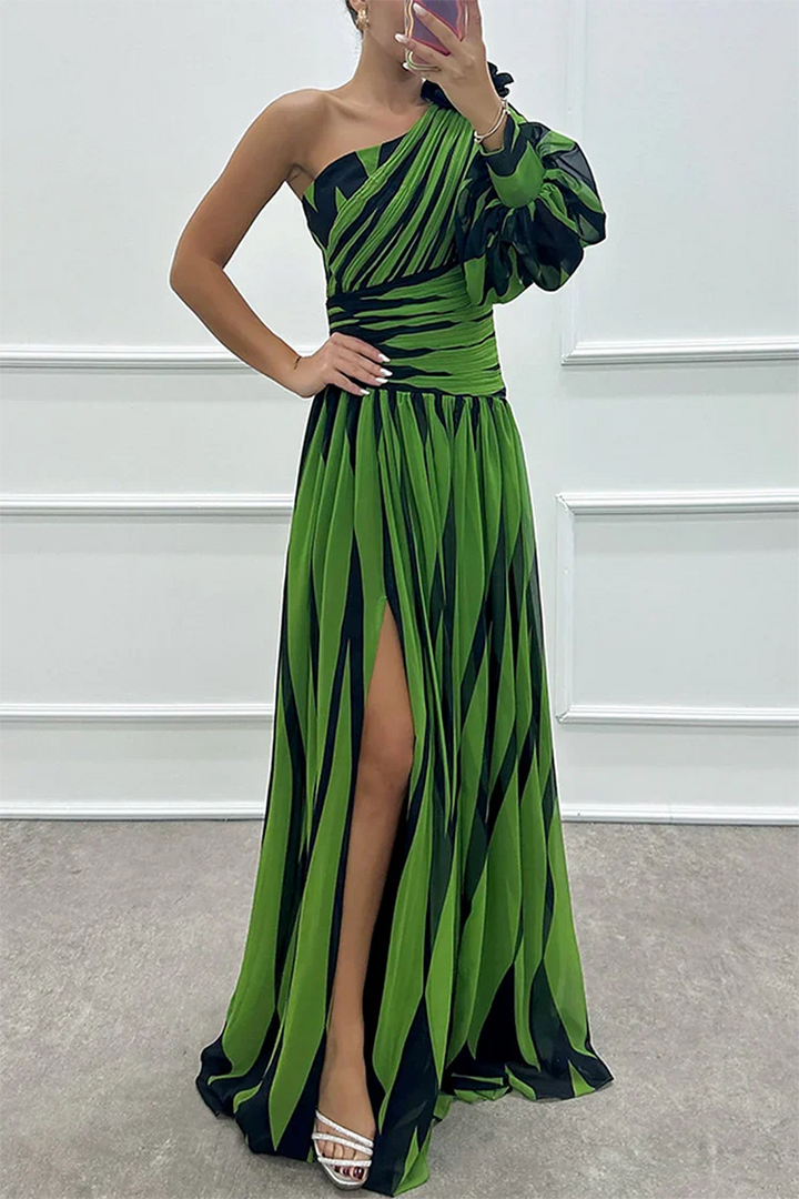Zenara | Women's Striped One Shoulder Maxi Dress