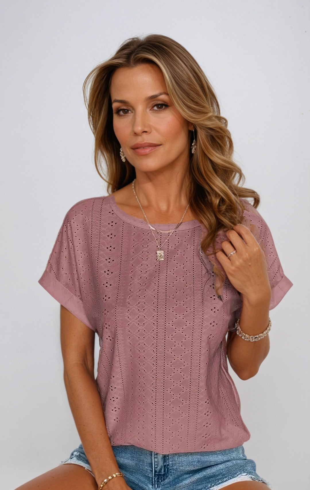 Casual eyelet top for women