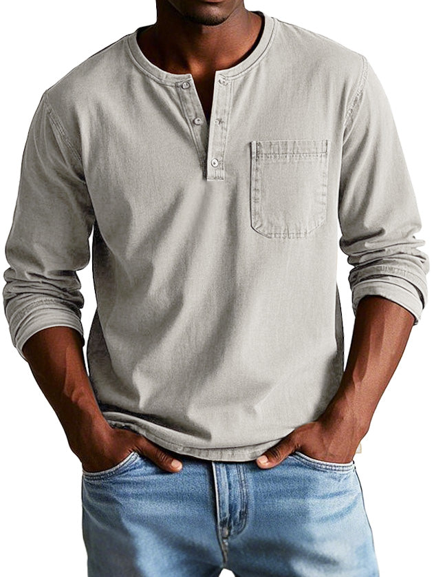 Sorevin | Men's Long Sleeve Henley Pocket Shirt