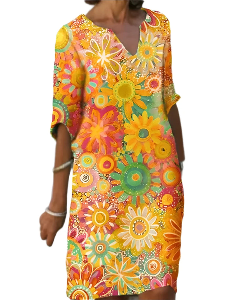 Women's V-neck dress with floral print