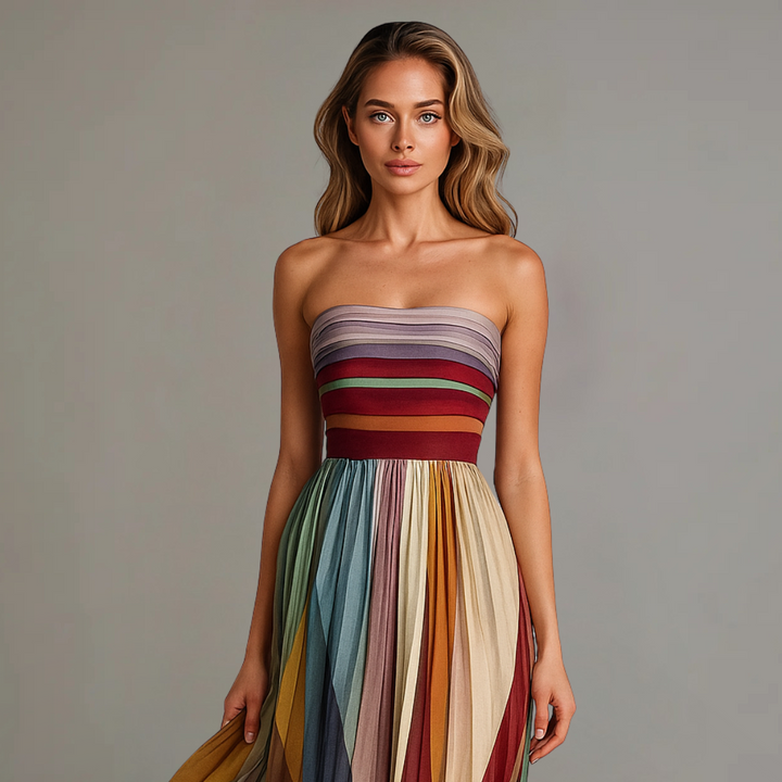 Verissande | Women's Pleated Strapless Ankle Maxi Dress