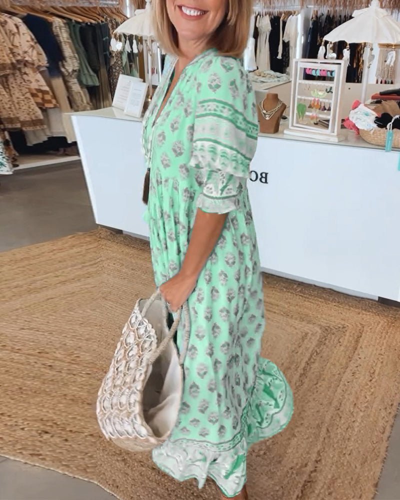 Chic floral V-neck dress for women | Mana -9