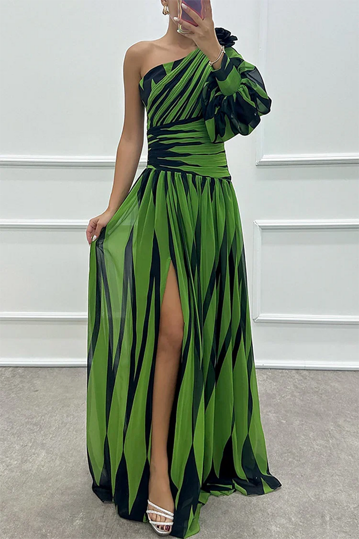 Zenara | Women's Striped One Shoulder Maxi Dress