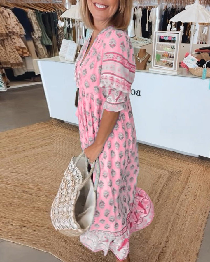 Chic floral V-neck dress for women | Mana -23