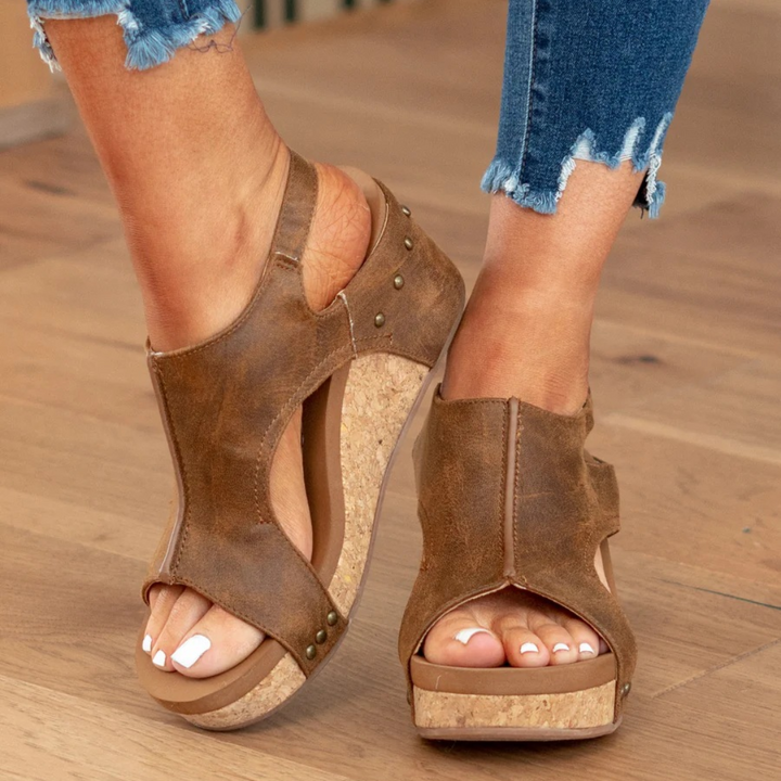 Valenne | Women's Suede Wedge Sandals with Elastic Straps