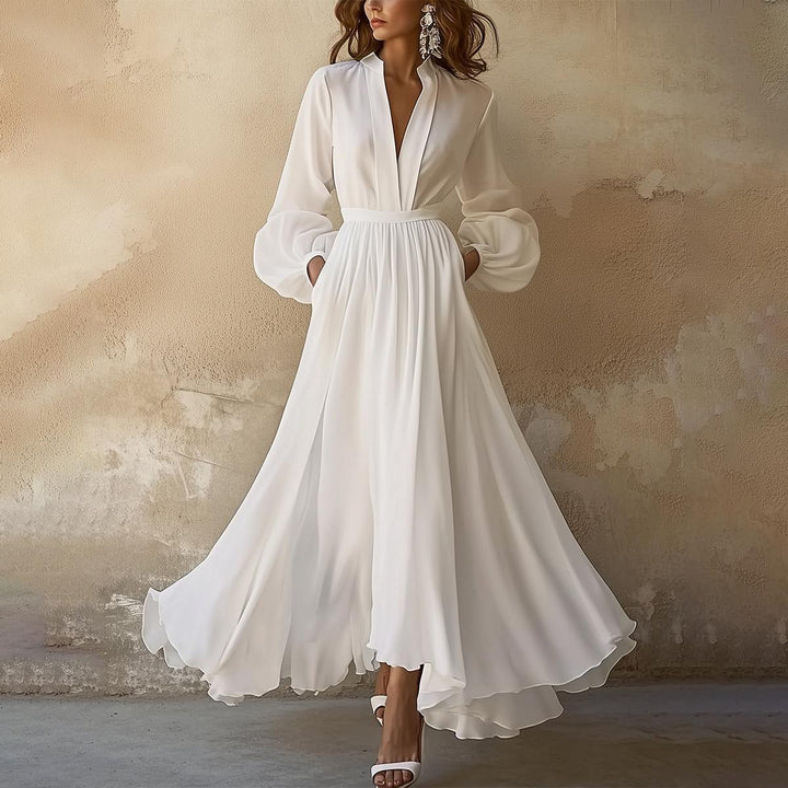 Solenne | Women's V Neck Long Sleeve Maxi Dress