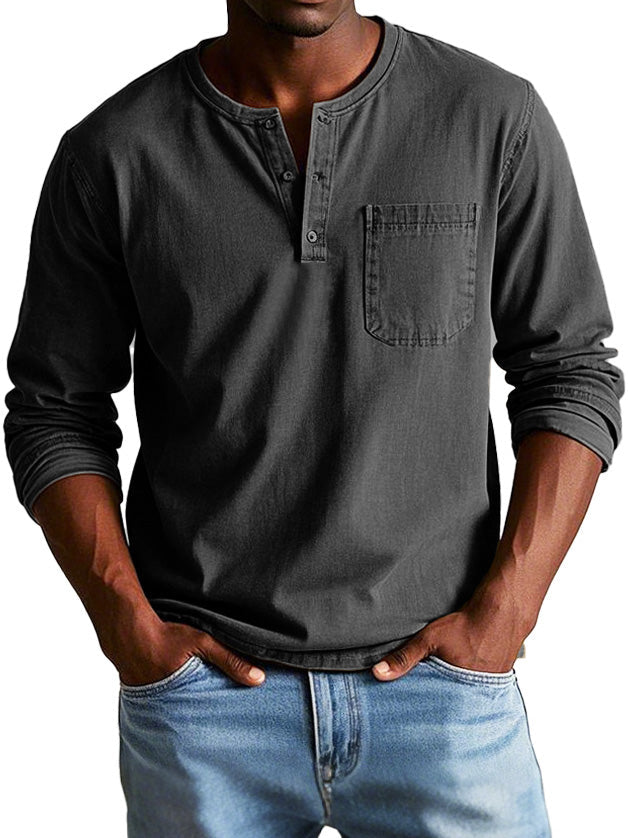 Sorevin | Men's Long Sleeve Henley Pocket Shirt