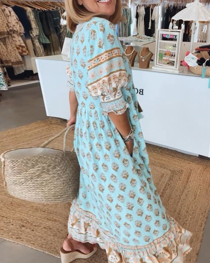 Chic floral V-neck dress for women | Mana -14
