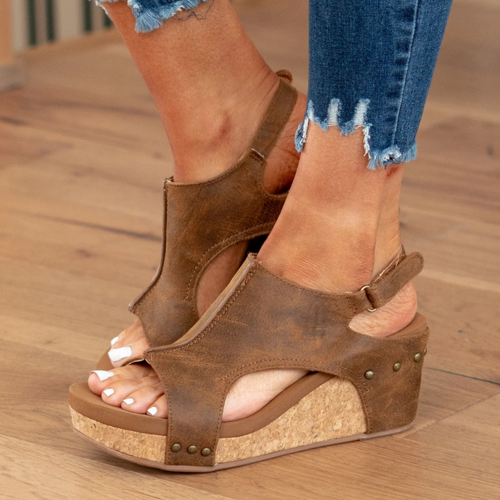 Valenne | Women's Suede Wedge Sandals with Elastic Straps