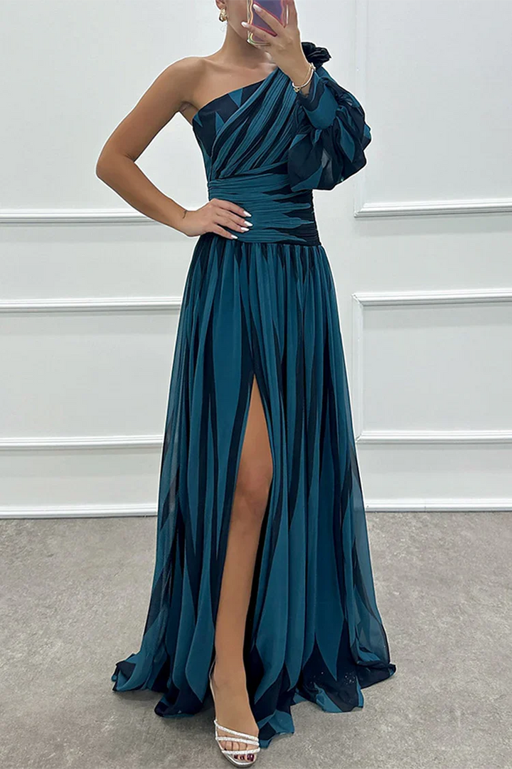 Zenara | Women's Striped One Shoulder Maxi Dress