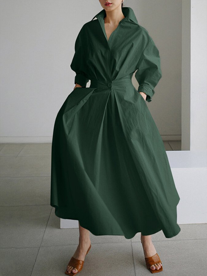 Calviera | Women's Collared Button Front Dress with Waist Detail
