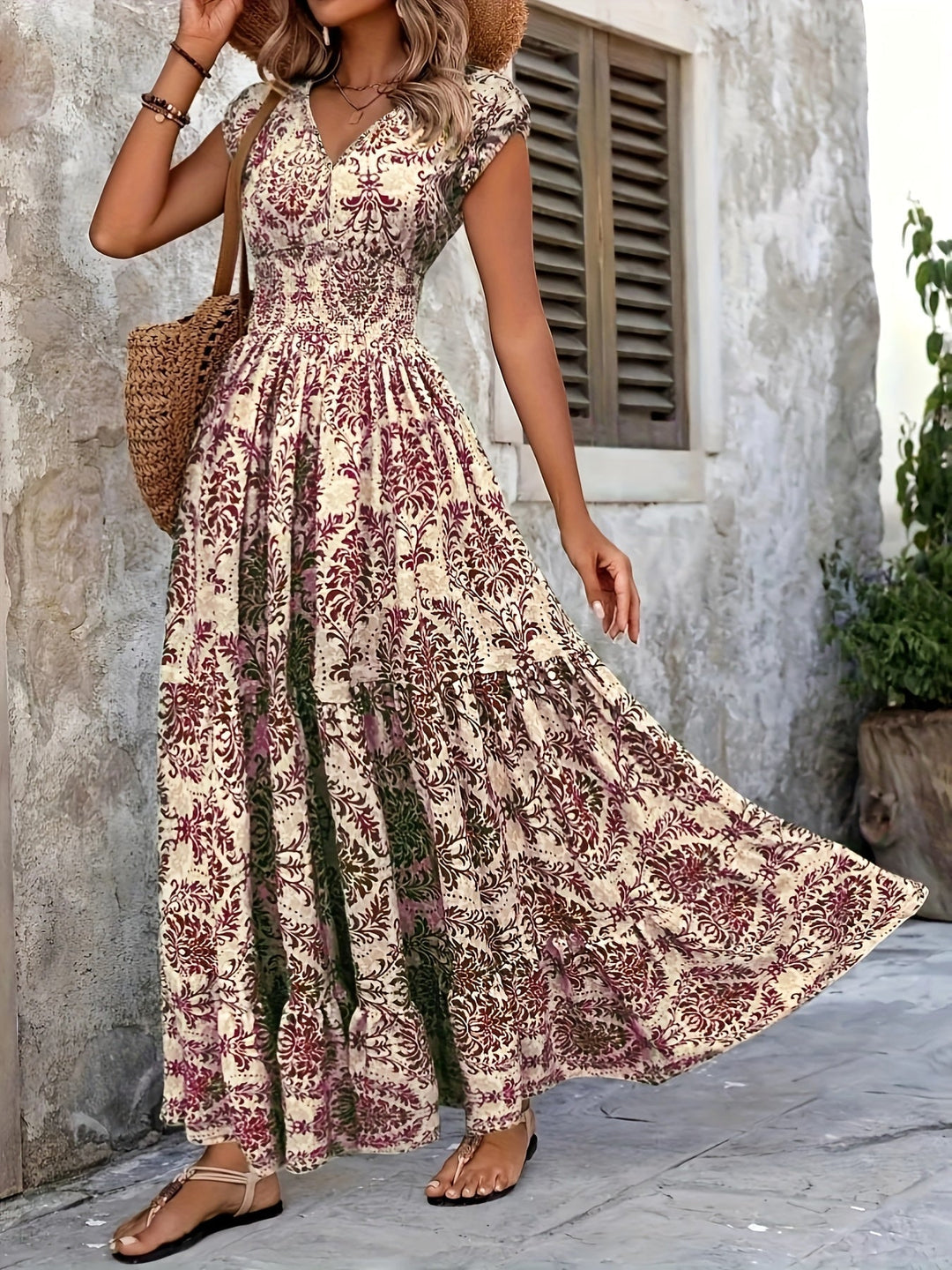 Boho V-neck vacation maxi dress for women | Seraphina -10