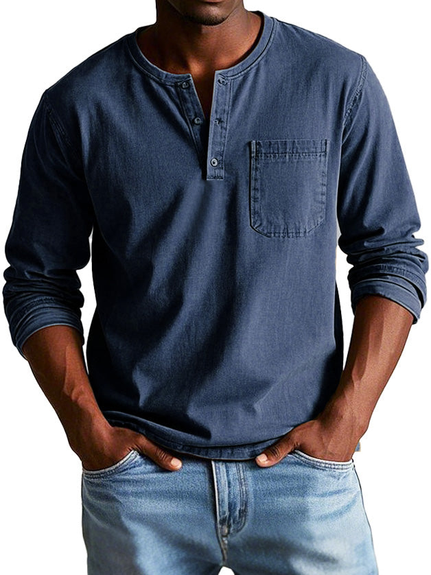 Sorevin | Men's Long Sleeve Henley Pocket Shirt