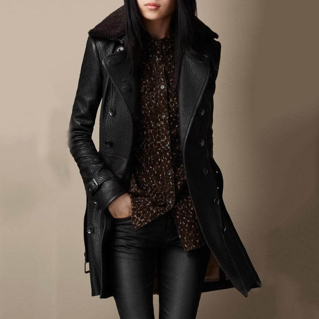 Miravelle | Women's Shearling Collar Leather Jacket