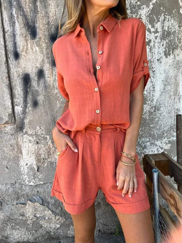 Rina | Women's Button Down Shirt and Shorts Set