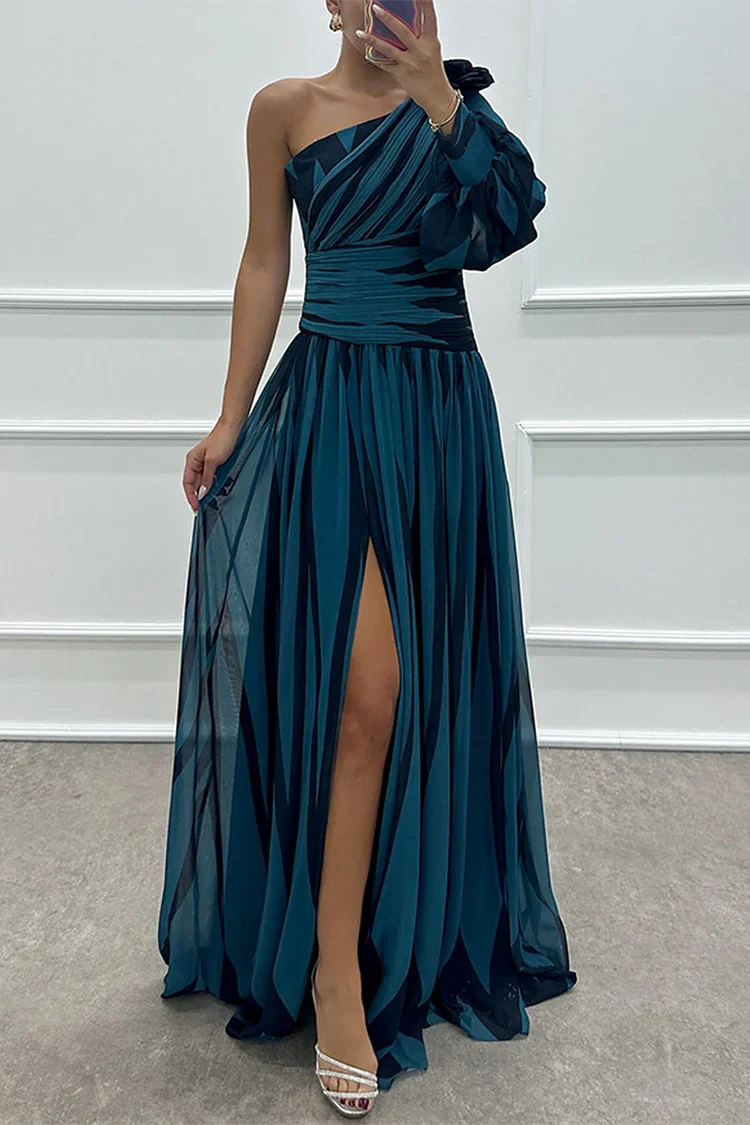 Zenara | Women's Striped One Shoulder Maxi Dress