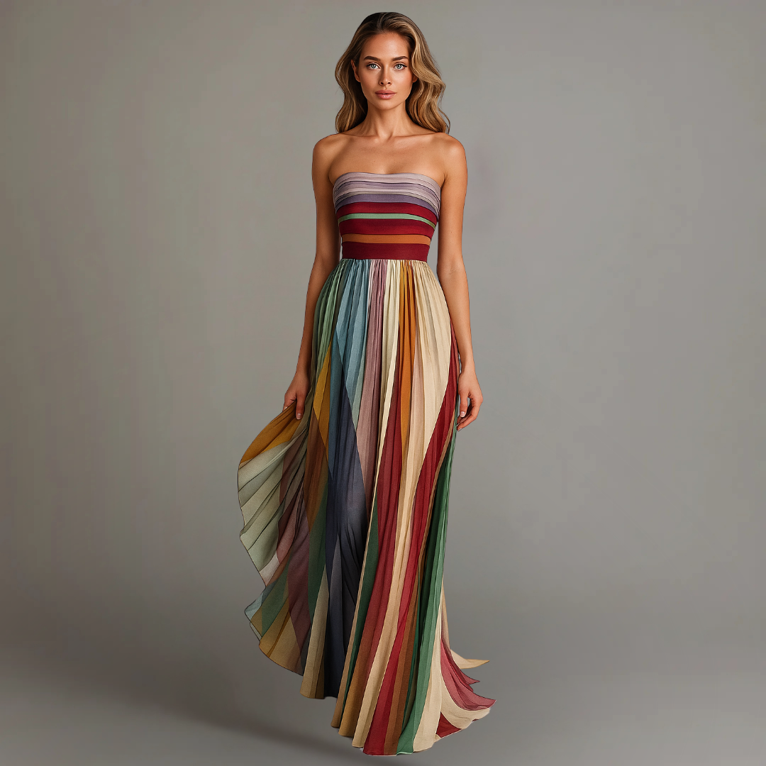 Verissande | Women's Pleated Strapless Ankle Maxi Dress