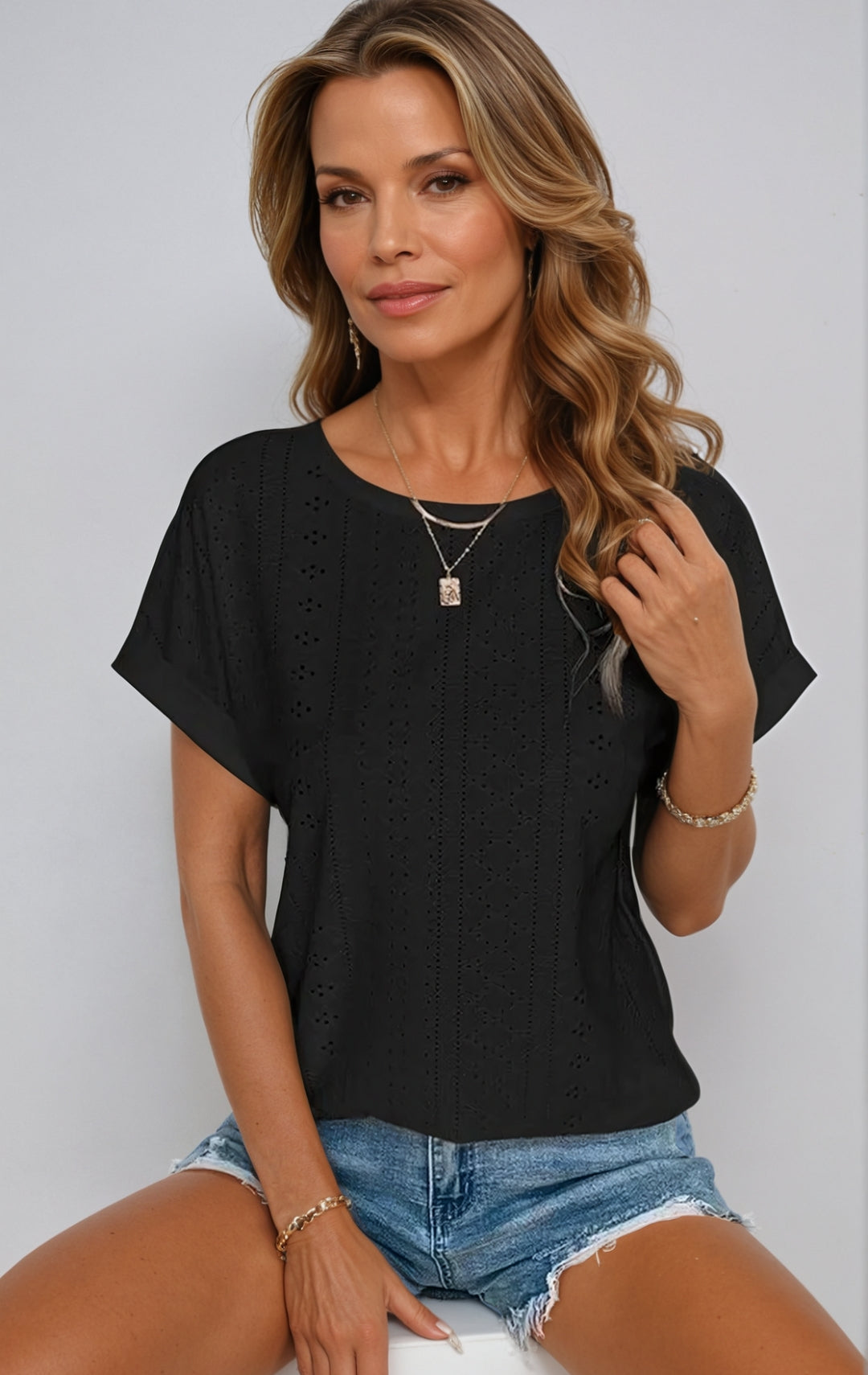 Casual eyelet top for women