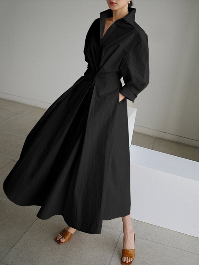 Calviera | Women's Collared Button Front Dress with Waist Detail