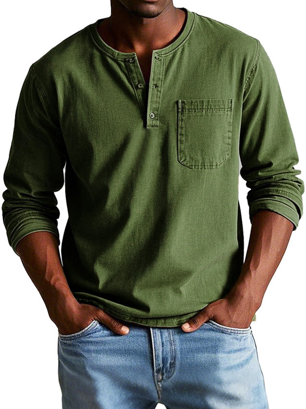 Sorevin | Men's Long Sleeve Henley Pocket Shirt