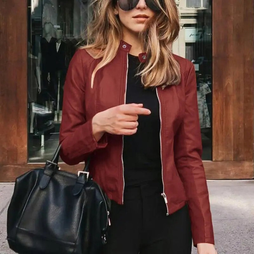 Dianelle | Women's Cropped Faux Leather Jacket