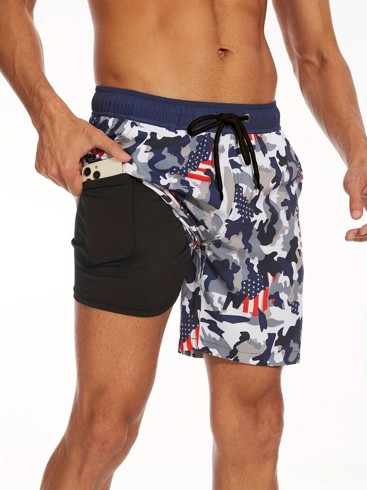 Men's beach trunks with inner shorts