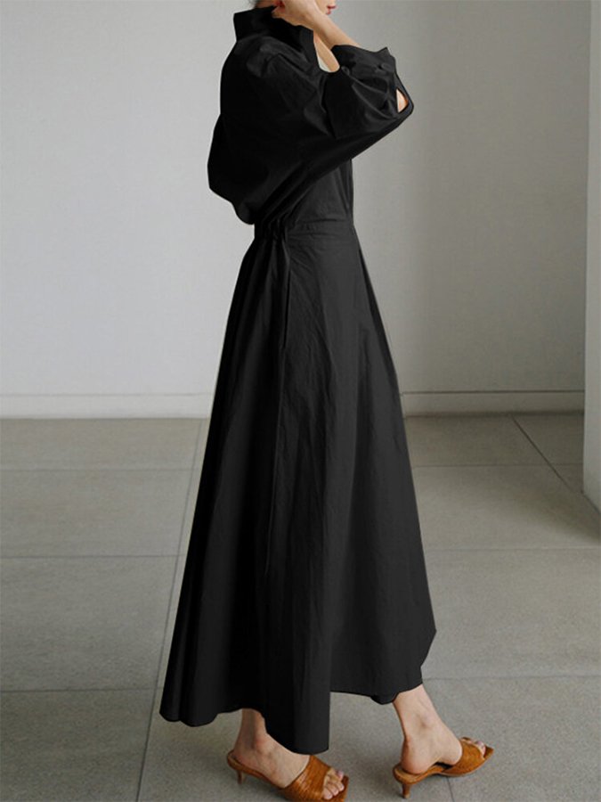 Calviera | Women's Collared Button Front Dress with Waist Detail