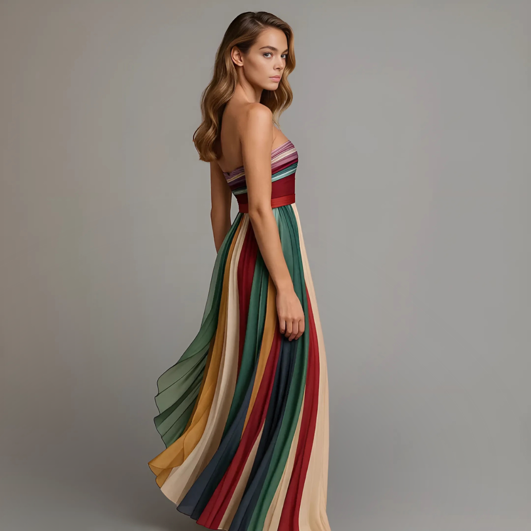 Verissande | Women's Pleated Strapless Ankle Maxi Dress