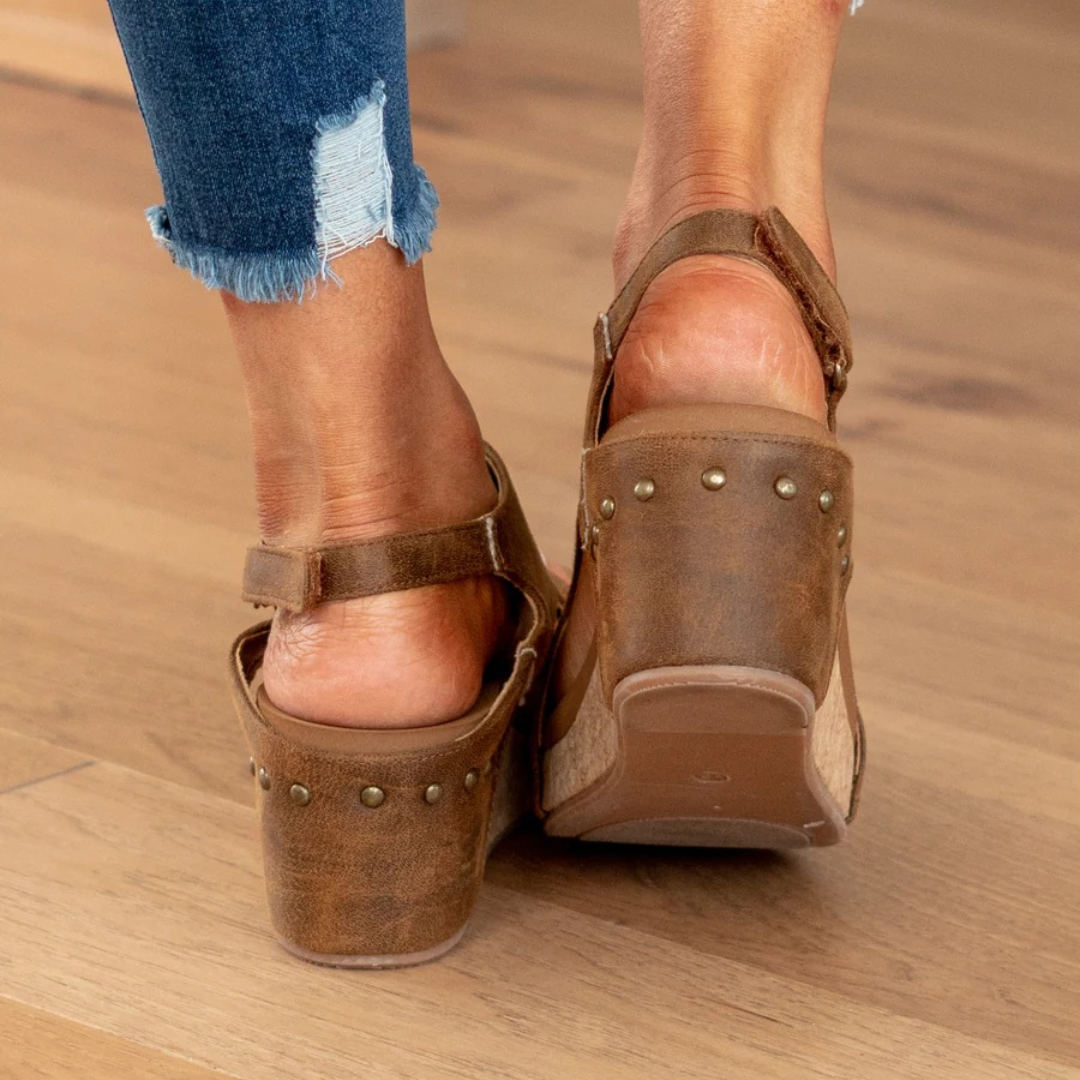 Valenne | Women's Suede Wedge Sandals with Elastic Straps