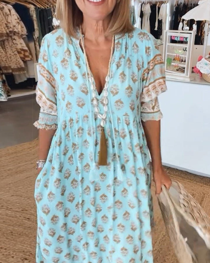 Chic floral V-neck dress for women | Mana -15