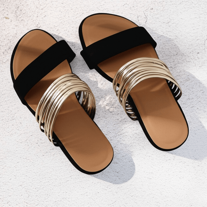 Mireva | Women's Flat Strappy Metallic Detail Sandals