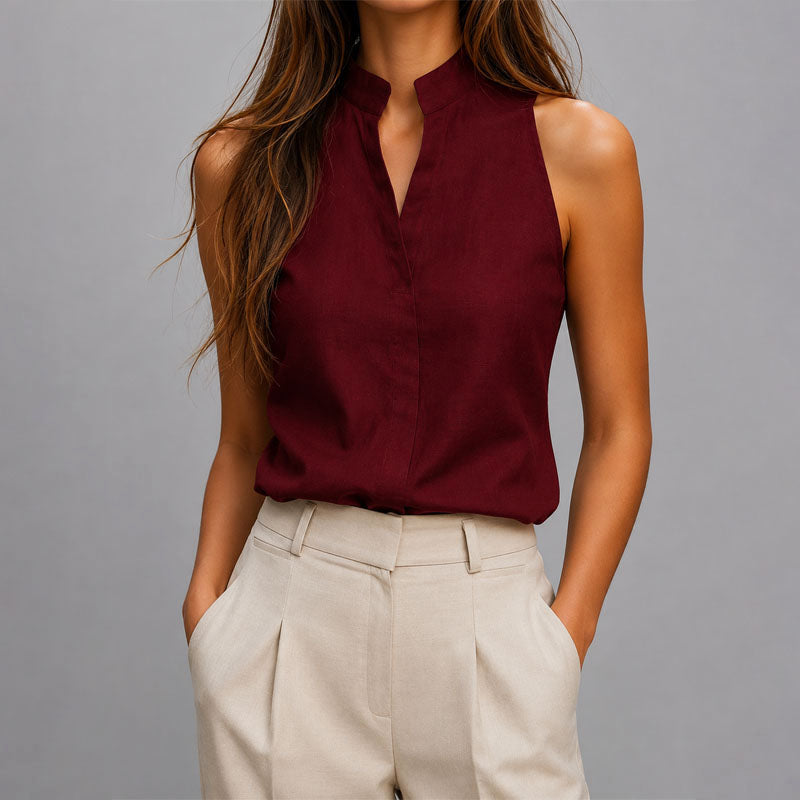 Arvella | Women's Sleeveless Mandarin Collar Blouse