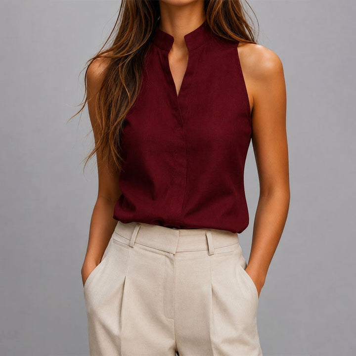 Arvella | Women's Sleeveless Mandarin Collar Blouse