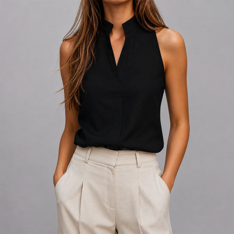 Arvella | Women's Sleeveless Mandarin Collar Blouse