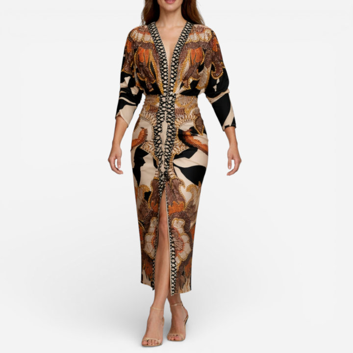 Women's Long Sleeve Midi Slit Dress