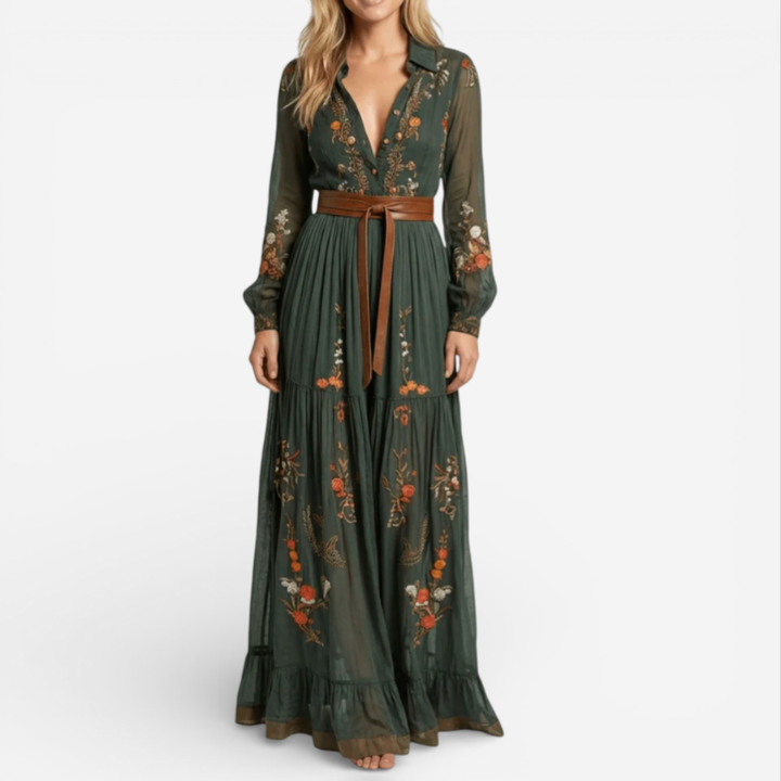 Women's Long Sleeve Maxi Dress With Belt