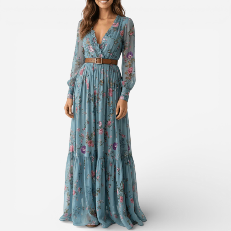 Women's Long Sleeve Maxi Dress With Belt