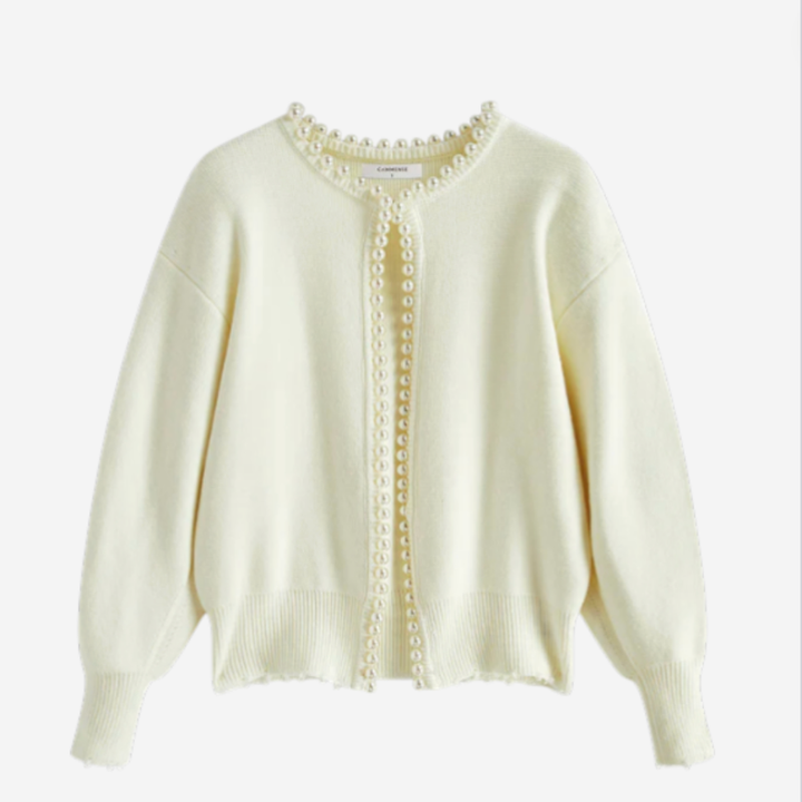 Women's Elegant Pearl-Trim Cardigan